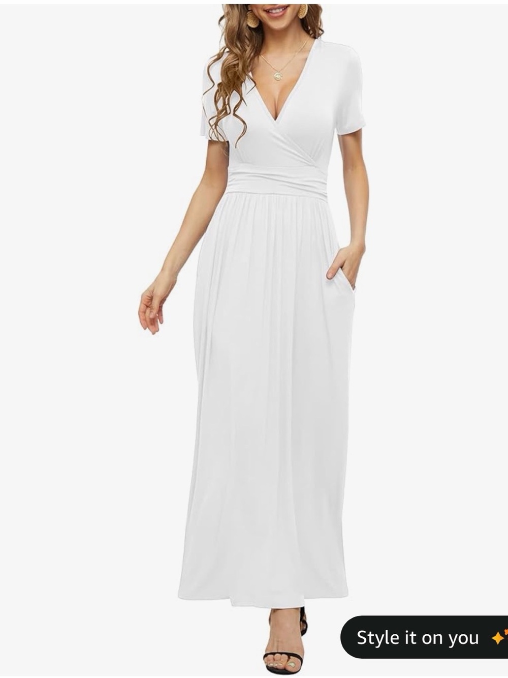 NWOT Women's White V-Neck Short Sleeve Maxi Dress